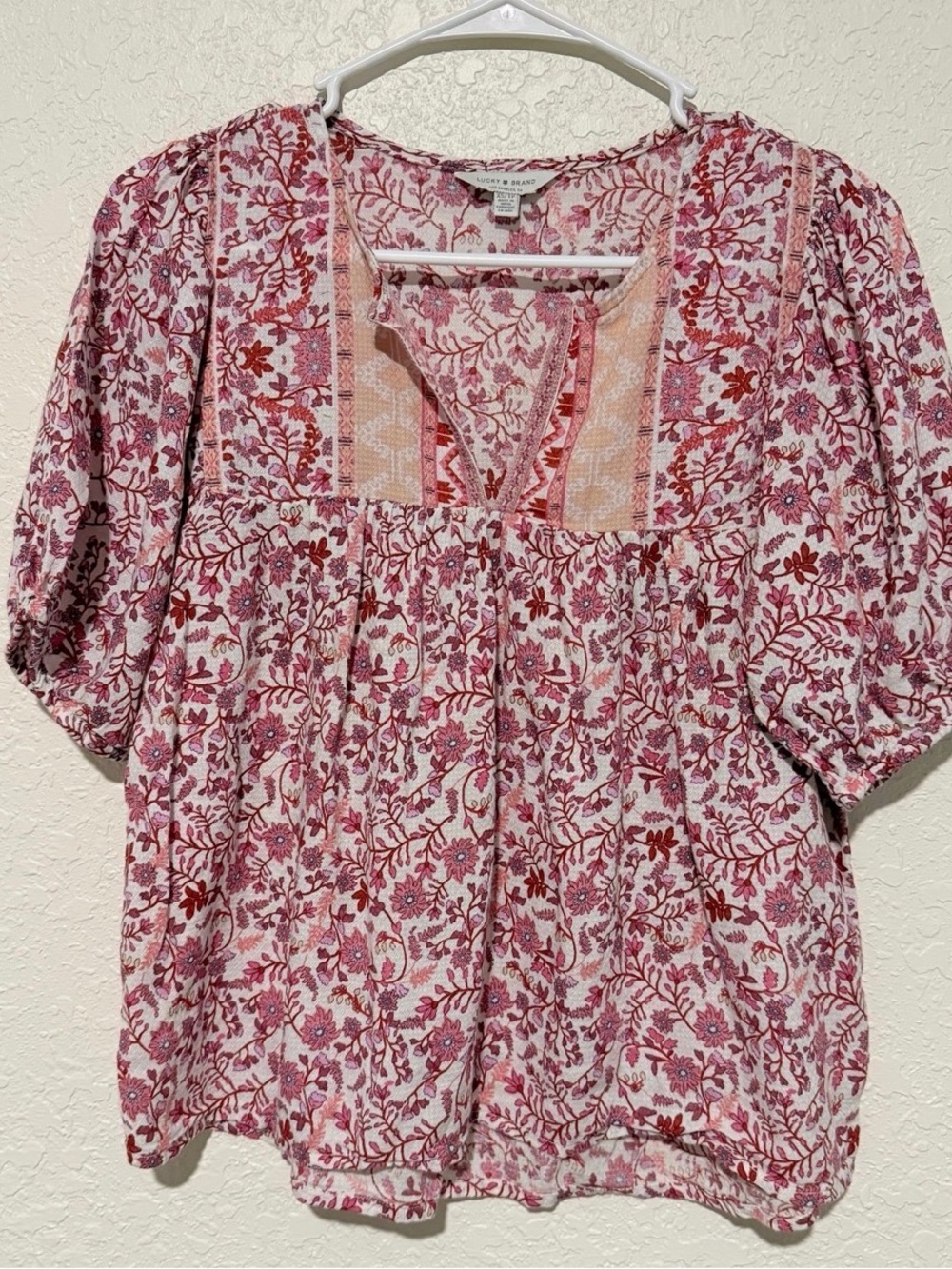 Lucky Brand Printed Short Sleeve Peasant Top XS Floral - Picture 5 of 8